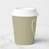 ホワイトパーソナライズされたハートブライダルシャワーセージグリーン 紙コップ (右)