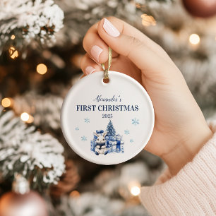 ホワイトパーソナライズされたベビーラビ初めてのクリスマス セラミックオーナメント