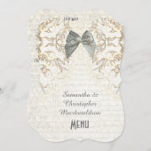 ホワイトパーチメントレースのフィリグリーのダマスク結婚式メニュー メニュー (正面/裏面)