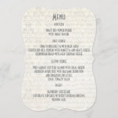 ホワイトパーチメントレースのフィリグリーのダマスク結婚式メニュー メニュー (裏面)