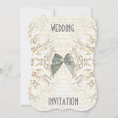 ホワイトパーチメントレース紙カットダマスク結婚式 招待状 (正面)
