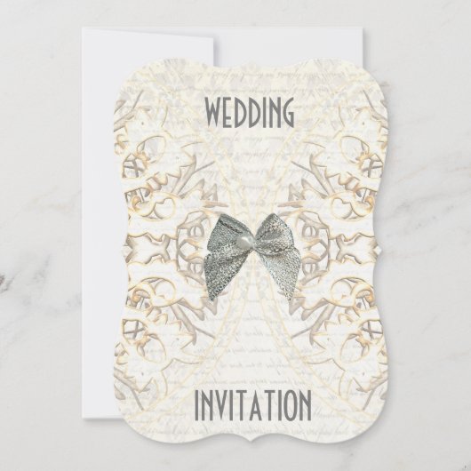 ホワイトパーチメントレース紙カットダマスク結婚式 招待状 (正面)