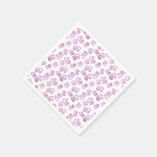 ホワイトパーティー ピンクのハート柄リンク スタンダードカクテルナプキン (角)