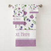 ホワイトパープかわいらしルピンクローズローズバッドフローラプリント バスタオルセット (インサイチュ)