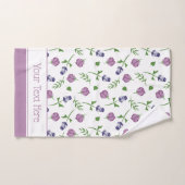 ホワイトパープかわいらしルピンクローズローズバッドフローラプリント バスタオルセット (ハンドタオル)