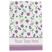 ホワイトパープかわいらしルピンクローズローズバッドフローラプリント ミディアムペーパーバッグ (正面)