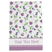 ホワイトパープかわいらしルピンクローズローズバッドフローラプリント ミディアムペーパーバッグ (裏面)