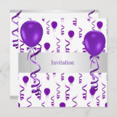 ホワイトパープエレガントルバルーン特殊パーティーイベント 招待状 (正面/裏面)