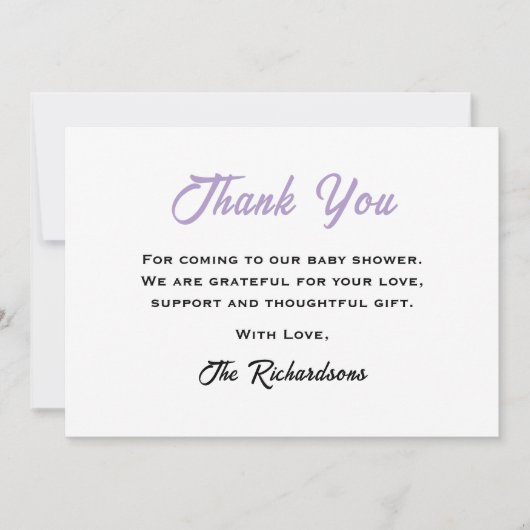 ホワイトパープルイースターベイビーシャワーリトルバニークール サンキューカード (正面)