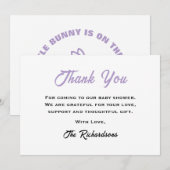 ホワイトパープルイースターベイビーシャワーリトルバニークール サンキューカード (正面/裏面)