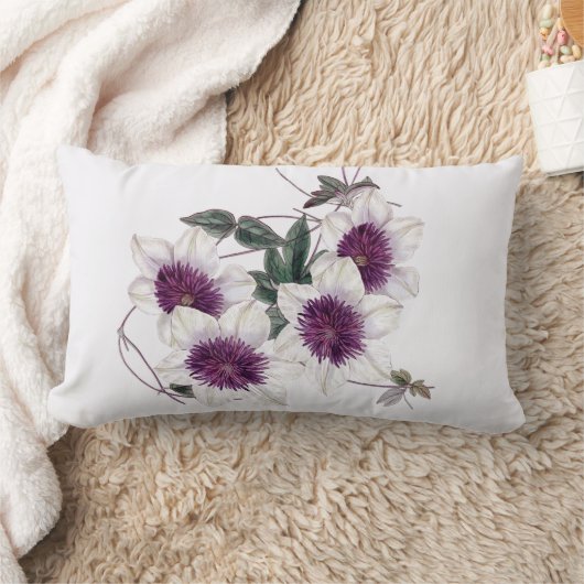 ホワイトパープルセンタークレマチス屋内腰枕 ランバークッション (ブランケット)