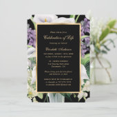 ホワイトパープルフローラフォトお祝いオブ・ライフ 招待状 (スタンド正面)