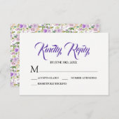 ホワイトパープルフローラRSVP応答カード 出欠カード (正面/裏面)