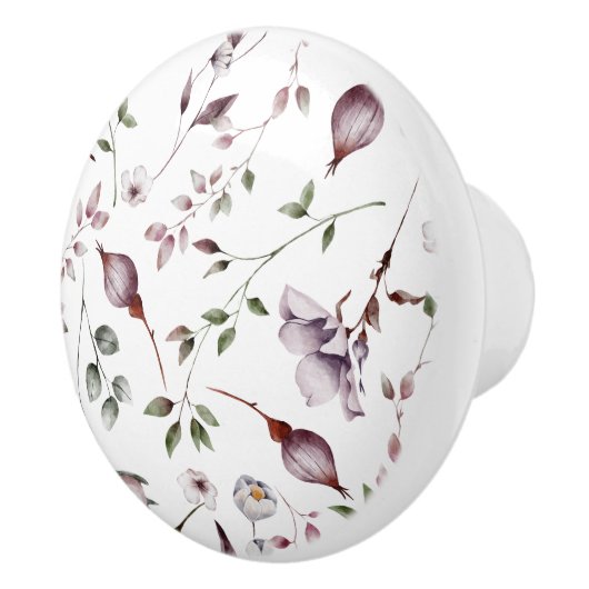 ホワイトパープルブ離れーズ水彩花模様 セラミックノブ (右)