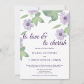 ホワイトパープルラベンダーミント薄紫結婚フローラ 招待状 (正面)