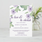 ホワイトパープルラベンダーミント薄紫結婚フローラ 招待状 (スタンド正面)
