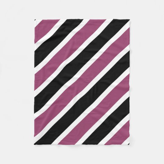 ホワイトパープル黒の対角線ストライプの小さな毛布 フリースブランケット (正面)