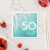 ホワイトパームオン海ターコイズブルー誕生日 スタンダードカクテルナプキン (インサイチュ)