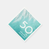 ホワイトパームオン海ターコイズブルー誕生日 スタンダードカクテルナプキン (角)
