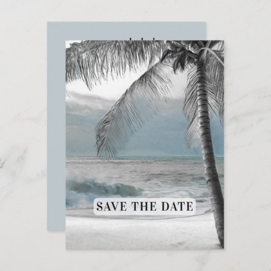 ホワイトパームココナッツツリーエレガントシック日付を保存 案内ポストカード (正面/裏面)
