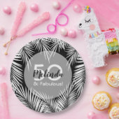 ホワイトパームズオンブラックトロピカル ペーパープレート (パーティー)