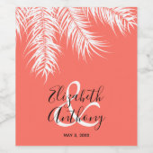 ホワイトパームズオンリビングコーラルバックグラウン結婚ズ ワインラベル (シングルラベル)