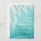 ホワイトパームツリーズオン海ブルー誕生日招待状 (正面)
