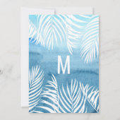 ホワイトパームツリーフロントブルーウォーター結婚カラー 招待状 (裏面)