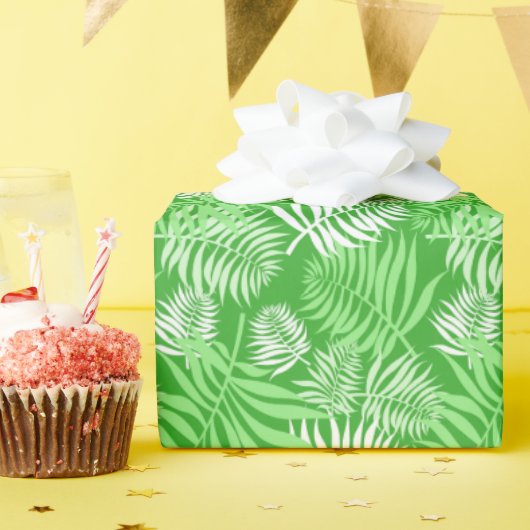 ホワイトパームフロンドオングリーンラッピング紙 ラッピングペーパー (誕生日パーティー)