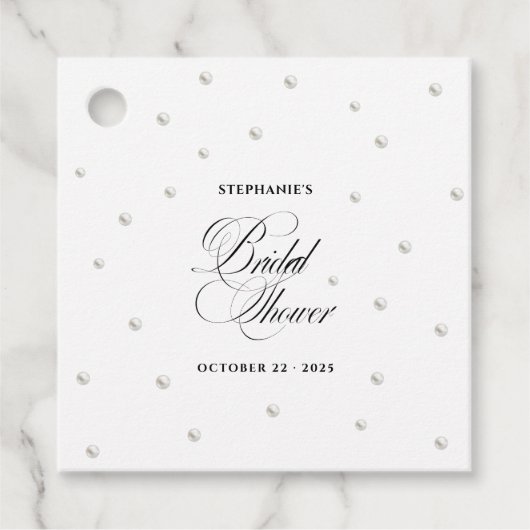 ホワイトパールのブライダルシャワー フェイバータグ (正面)