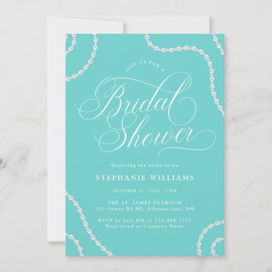 ホワイトパールターコイズブライダルシャワー 招待状 (正面)