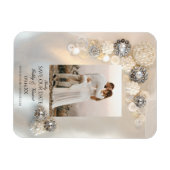 ホワイトパールダイヤモンドボタンウェディング日付を保存 マグネット (横)