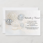 ホワイトパールダイヤモンドボタンウェディング日付を保存 招待状 (正面)