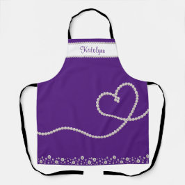 ホワイトパールハートオンパープルパーソナライズされた エプロン