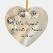 ホワイトパールフェイクとダイヤモンドボタンの婚約 セラミックオーナメント