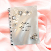 ホワイトパールフェイクダイヤモンドボタンキンセアニラ ノートブック