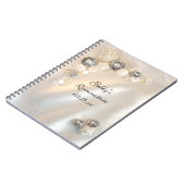 ホワイトパールフェイクダイヤモンドボタンキンセアニラ ノートブック (左側)