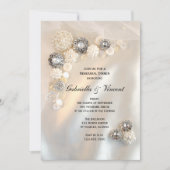 ホワイトパールフェイクダイヤモンドボタンリハーサルディナー 招待状 (正面)