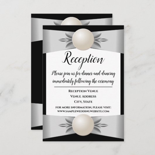 ホワイトパールフォーマルリボン結婚式レセプション 招待状 (正面/裏面)