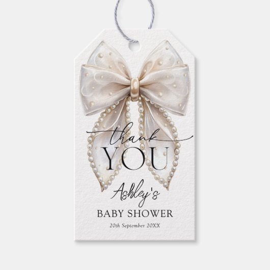 ホワイトパールボウ赤ちゃんシャワー ギフトタグ (正面)