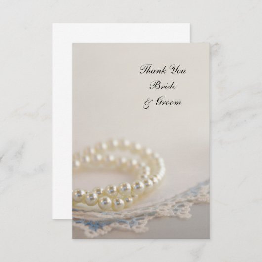 ホワイトパールヴィンテージブルー結婚レースありがとう サンキューカード (正面/裏面)