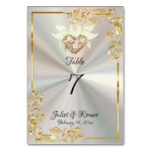 ホワイトパール上の鳩、ハート、金ゴールドフレーム テーブルナンバー (裏面)