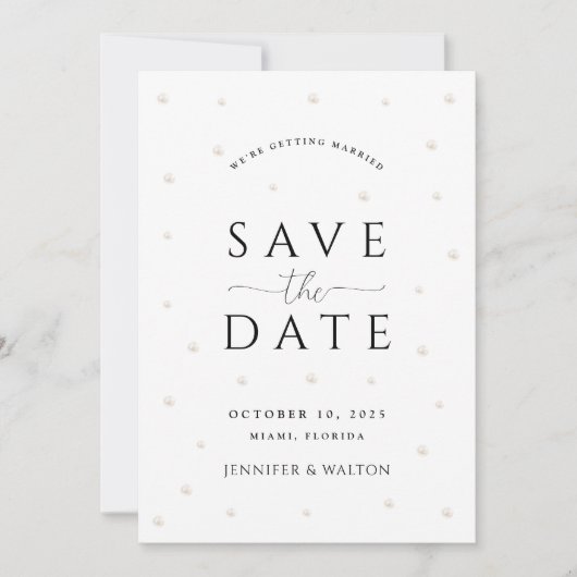 ホワイトパール結婚式の日付を保存 招待状 (正面)