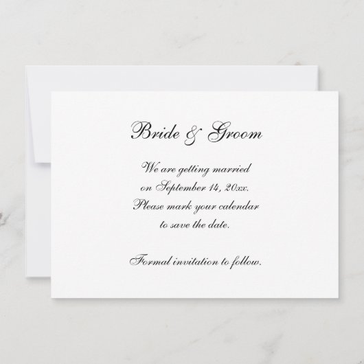 ホワイトパール結婚式の日付を保存 招待状 (裏面)