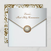 ホワイトパール金ゴールドガールズファースト聖餐式 招待状 (正面/裏面)