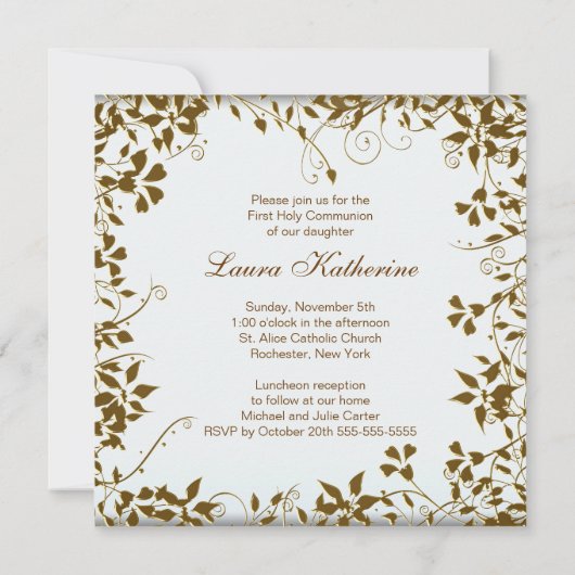 ホワイトパール金ゴールドガールズファースト聖餐式 招待状 (裏面)