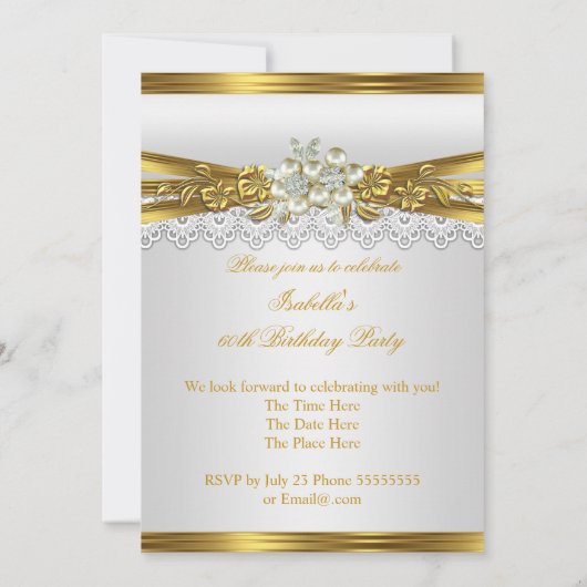 ホワイトパール金ゴールドレースフローラ60thバースデーパーティー 招待状 (裏面)