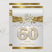 ホワイトパール金ゴールドレースフローラ60thバースデーパーティー 招待状 (正面/裏面)