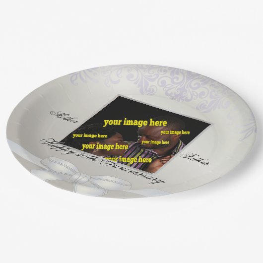 ホワイトパール30周年記念パーソナライズされたカスタム ペーパープレート (アングル)