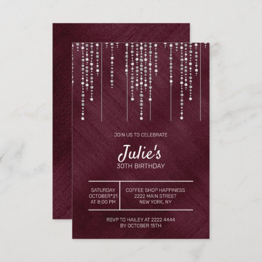 ホワイトパール30歳の誕生日 招待状 (正面/裏面)